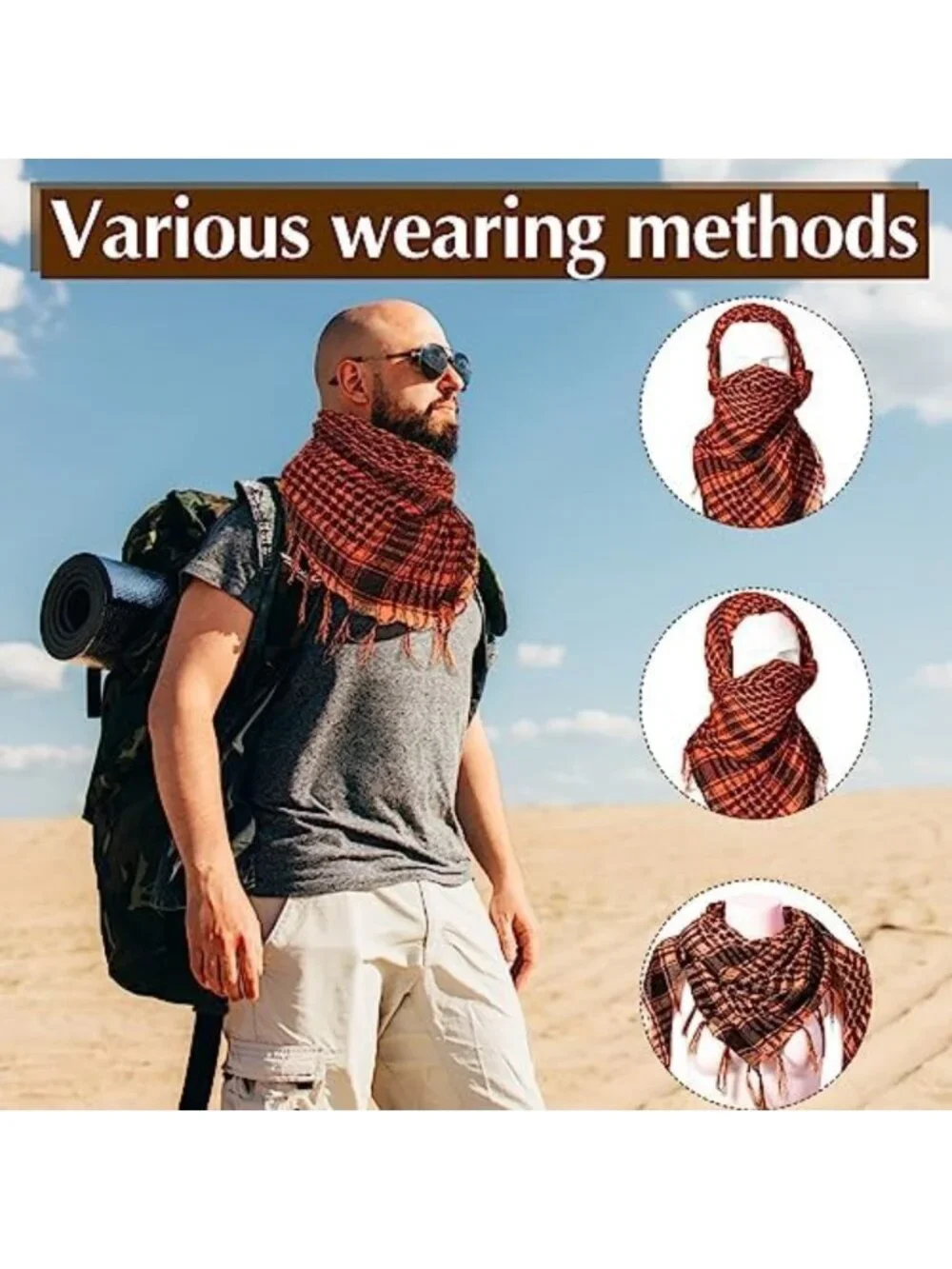 15 Pcs Tactical Shemagh Scarf Set, Keffiyeh Head Wraps, 43x43 Inches, Outdoor